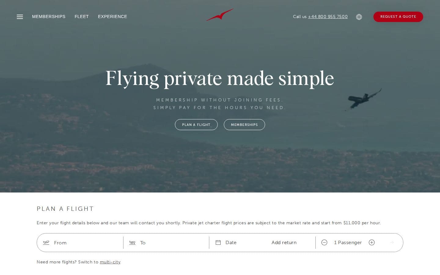 VistaJet desktop hero